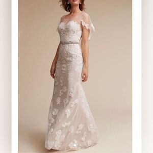 BHLDN Willowby by Watters Sierra Wedding Gown 58706R Ivory Nude Lace Size 0